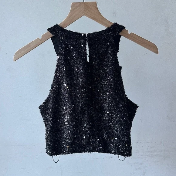 12th Tribe SAMPLE Black Sequined Wrap Top - Picture 7 of 8